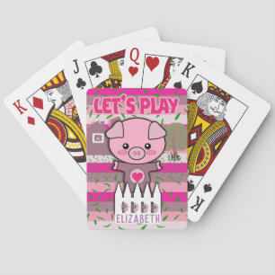 Girls Piggy Let's Play Editable Name Playing Cards