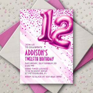 Girls Pink 12th Birthday Invitation