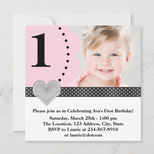 Girls Pink and Black Birthday Party Invitation (Front)