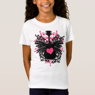Girls Pink and Black Guitar with Angel Wings T-Shirt