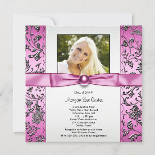 Girls Pink and Black Photo Graduation Invitation