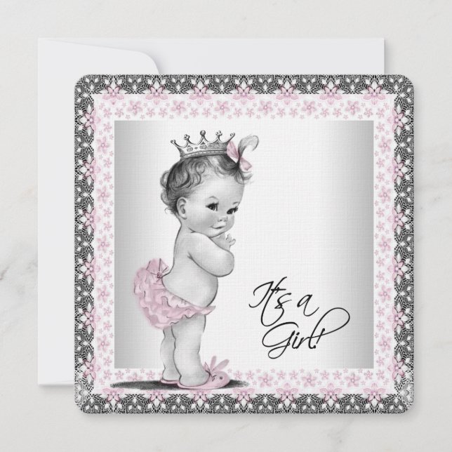 Girls Pink and Grey Linen Baby Shower Invitation (Front)