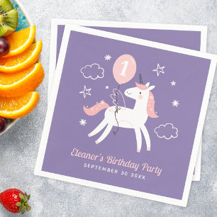 Girls Pink and Purple Unicorn Birthday  Napkin