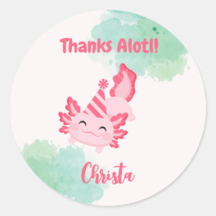 Girls Pink Axolotl 1st Birthday Party  Classic Round Sticker