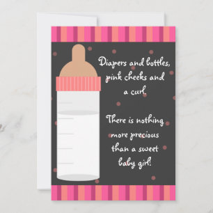 Girls Pink Baby Bottle Baby Shower Invitaitons Invitation