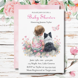 Girl's Pink Baby Shower Dog Themed Invitation