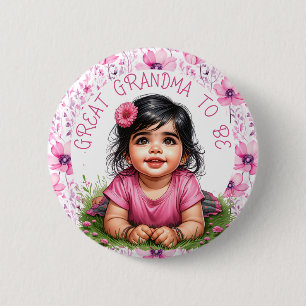 Girl's Pink Baby Shower Great Grandma to be 6 Cm Round Badge