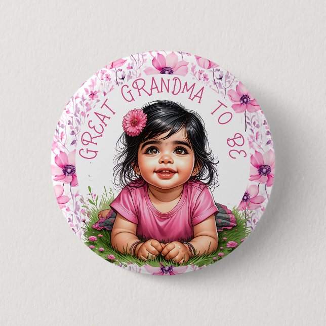 Girl's Pink Baby Shower | Great Grandma to be 6 Cm Round Badge (Front)