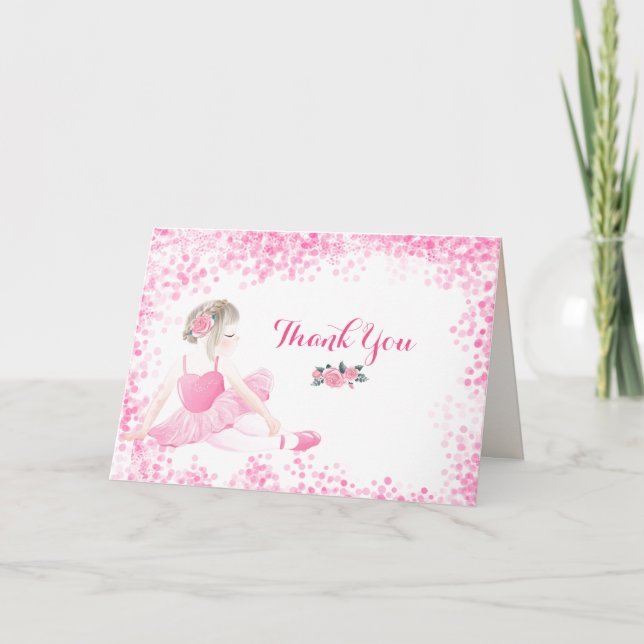 Girls Pink Ballerina Sparkle Thank You Card (Front)