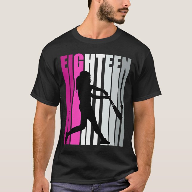 Girls Pink Baseball 18th Birthday Base Run On Soft T-Shirt (Front)