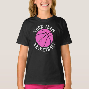 Girls Pink Basketball Team, Player Name & Number T-Shirt