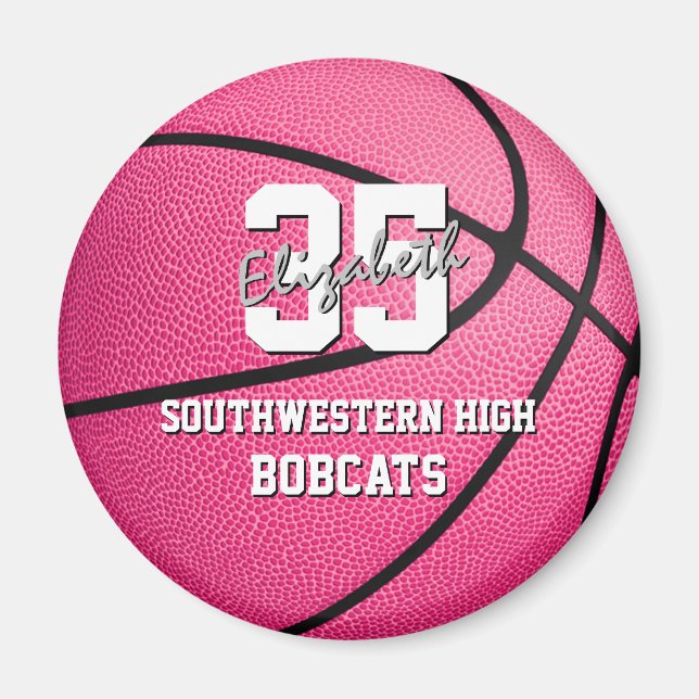 Girl's pink basketball team sports gifts magnet (Front)