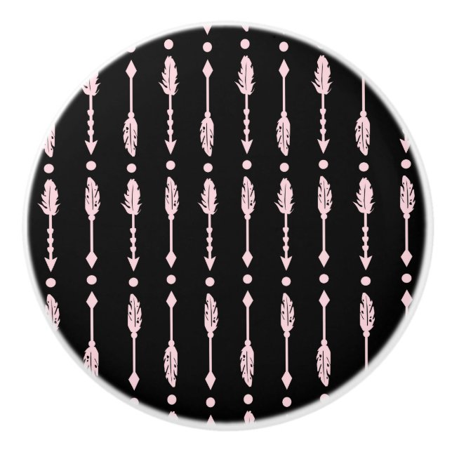 Girls Pink & Black Arrows Boho Chic Bedroom Decor Ceramic Knob (Front)