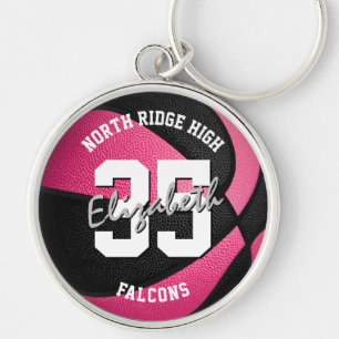 girls' pink black basketball keychain w team name