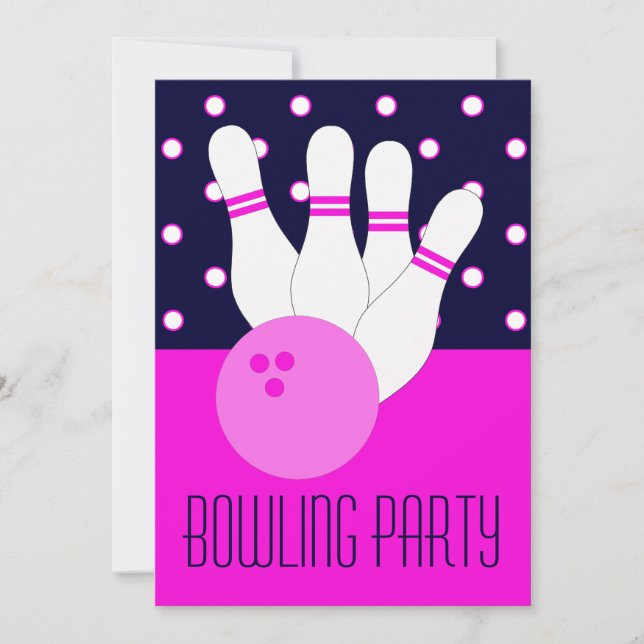 Girls Pink & Blue Bowling Party Invitation (Front)