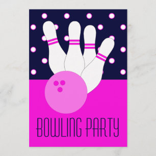 Girls Pink & Blue Bowling Party Invitation