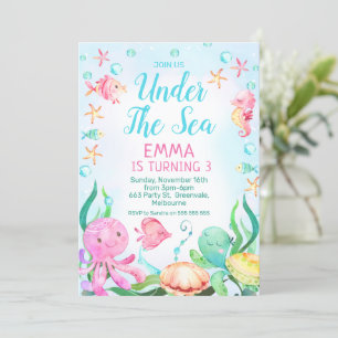 Girls Pink Blue Under The Sea Birthday Invitation