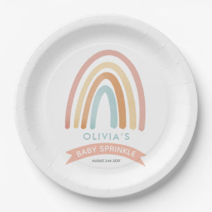Girls Pink Boho Rainbow Cute Baby Sprinkle Paper Plate