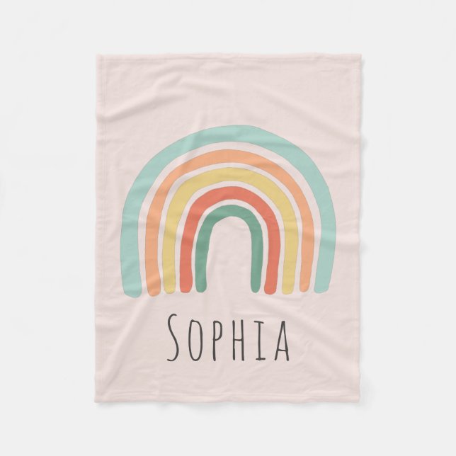 Girls Pink Boho Rainbow Kids Fleece Blanket (Front)