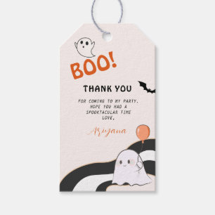 Girls Pink Boo Halloween Birthday Thank You Tag