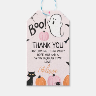Girls Pink Boo Halloween Birthday Thank You Tag