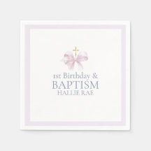 Girls Pink Bow 1st Birthday and Baptism