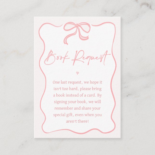 Girls Pink Bow Baby Shower Book Request Insert (Front)