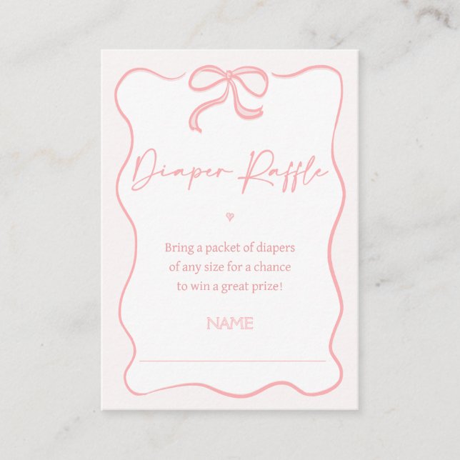 Girls Pink Bow Baby Shower Diaper Raffle Insert (Front)