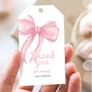 Girls Pink Bow Coquette First Birthday Baby Shower Gift Tags