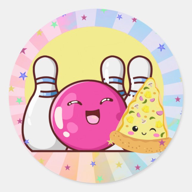 Girls Pink Bowling Party Tie Dye Sticker (Front)