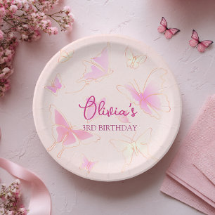 Girls Pink Butterfly Personalised Birthday Plate