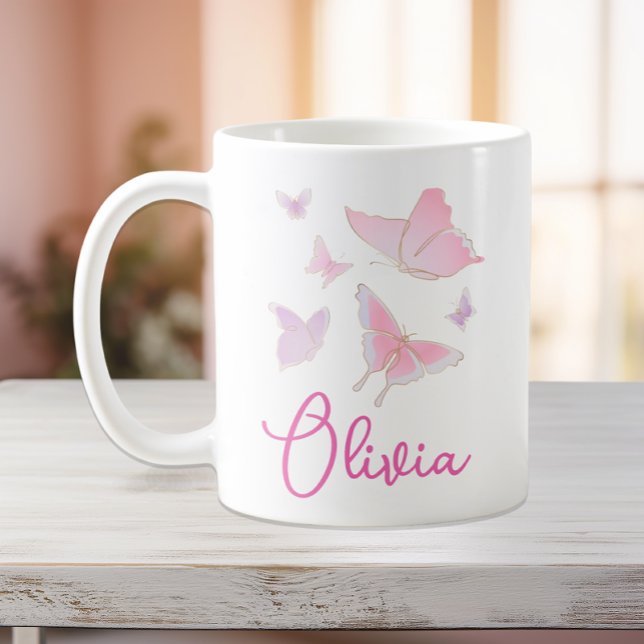 Girls Pink Butterfly Personalised Mug (Creator Uploaded)