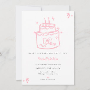 Girls Pink Cake 2nd Birthday Invitation