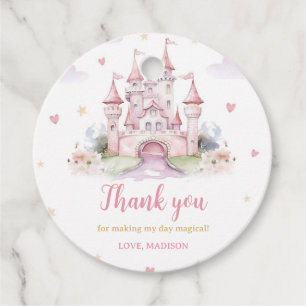Girls Pink Castle Princess Birthday Thank you Favour Tags