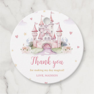 Girls Pink Castle Princess Birthday Thank you Favour Tags