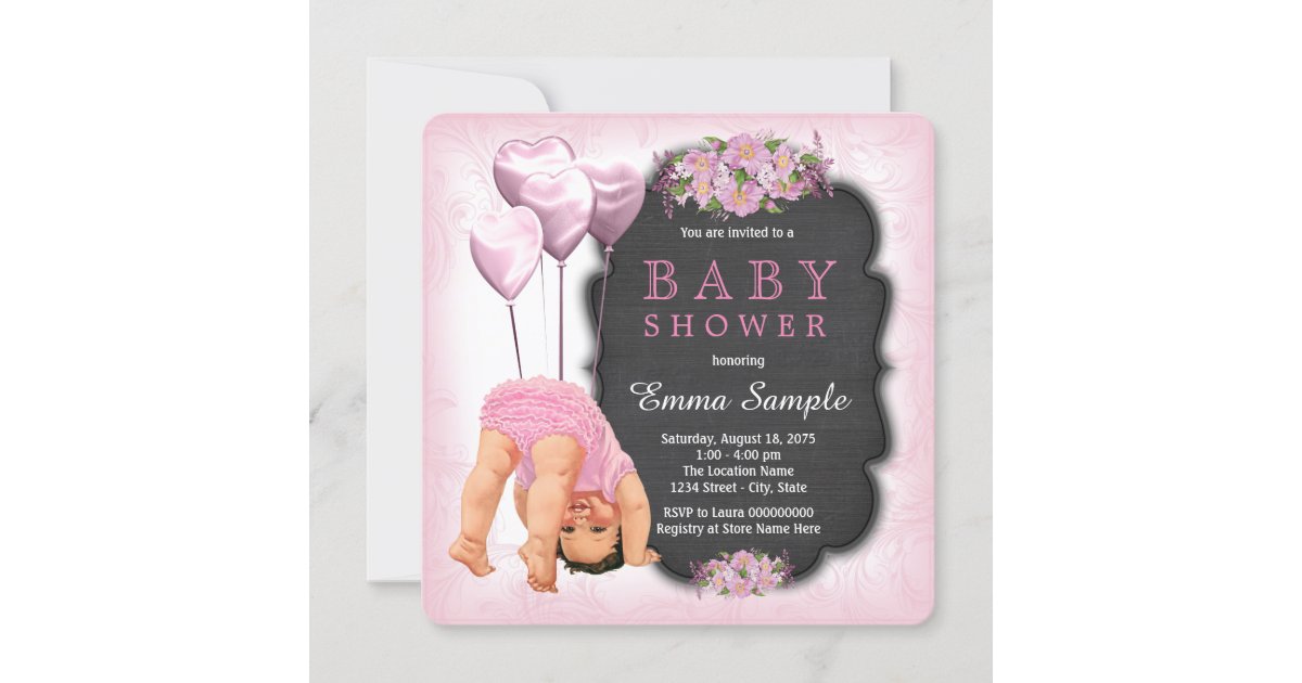 Girls Pink Chalkboard Bottoms Up Baby Shower Invitation Zazzle