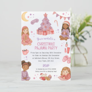 Girls Pink Christmas Slumber Party Invitation