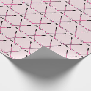 Girls Pink Crossed Hockey Sticks and Puck Wrapping Paper