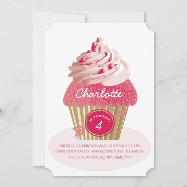 Girls Pink Cupcake Birthday Party Invitation (Front)