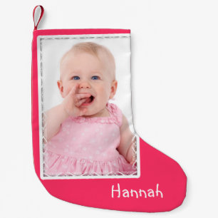 Girl's Pink Custom Photo Christmas Stocking