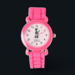 Girls Pink Cute Grey Tabby Cat & Name Kids Watch<br><div class="desc">This cute trendy kids watch features a cute grey stripy tabby cat cartoon and a pink background, with space to personalise the design with your girls name. With clear, easily readable numbers, this 'first' watch is great for kids or toddlers just starting out on learning the time. The perfect kitty...</div>
