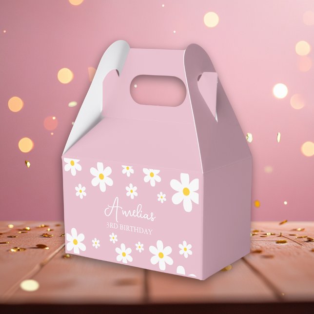 Girls Pink Daisy Personalised Favor Box (Creator Uploaded)