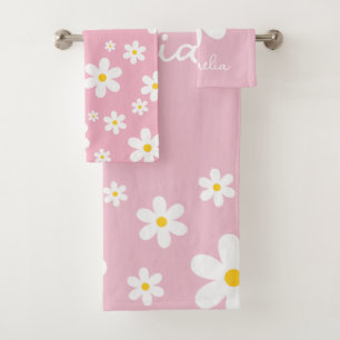 Girls Pink Daisy Personalised Towel Set