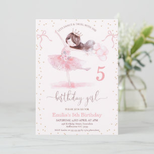 Girls Pink Dance Twirl with Birthday Girl Birthday Invitation