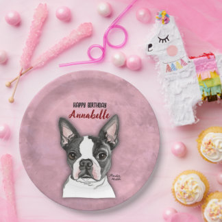 Girls Pink Dog Birthday Party Plates Customisable