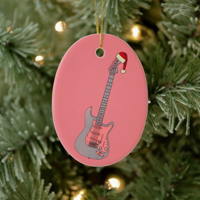 Girls Pink Electric Guitar Christmas Ceramic Tree Decoration (Tree)