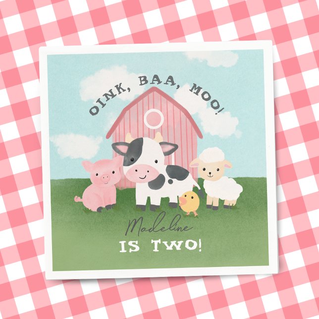 Girls Pink Farm Animal Barnyard 2nd Birthday  Napkin (Creator Uploaded)