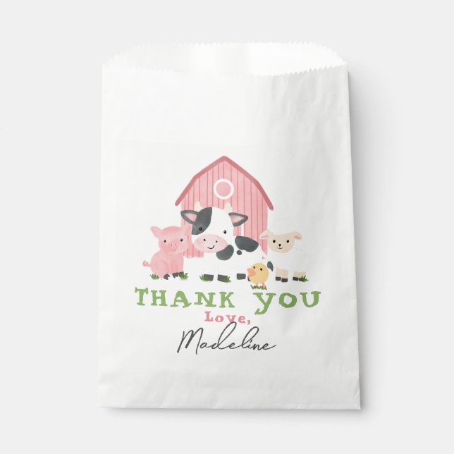 Girls Pink Farm Animal Barnyard Birthday Favour Bags (Front)