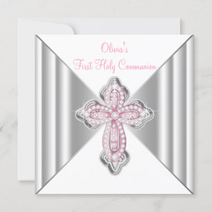 Girls Pink First Communion Invitation