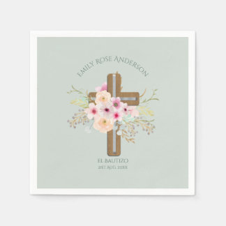Girls Pink floral BAUTIZO Baptism Bautismo Named Napkin